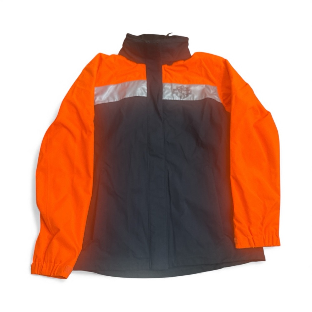 Harley-Davidson Womens Full Speed II Rain Jacket  Size Large Orange Black Biker